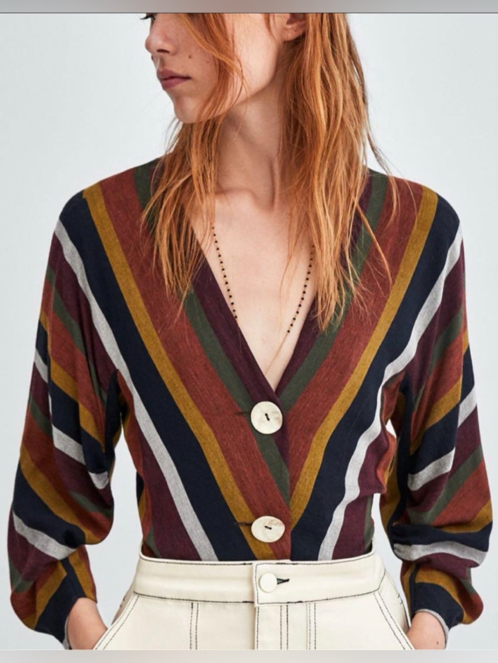 Zara TRF Collection V-neck Striped Top